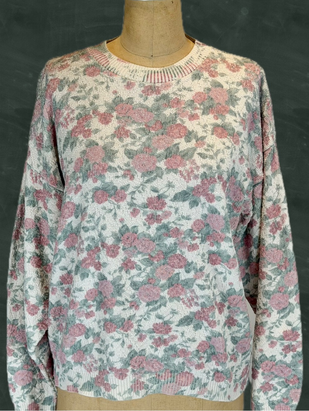 VINTAGE flower garden pastel knit sweater shabby chic cottage‎ Cottagecore 80s
